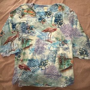 Gyaru Coconut Girl Y2K Baby Blue 3/4 Sleeve V-Neck with Vacation Print